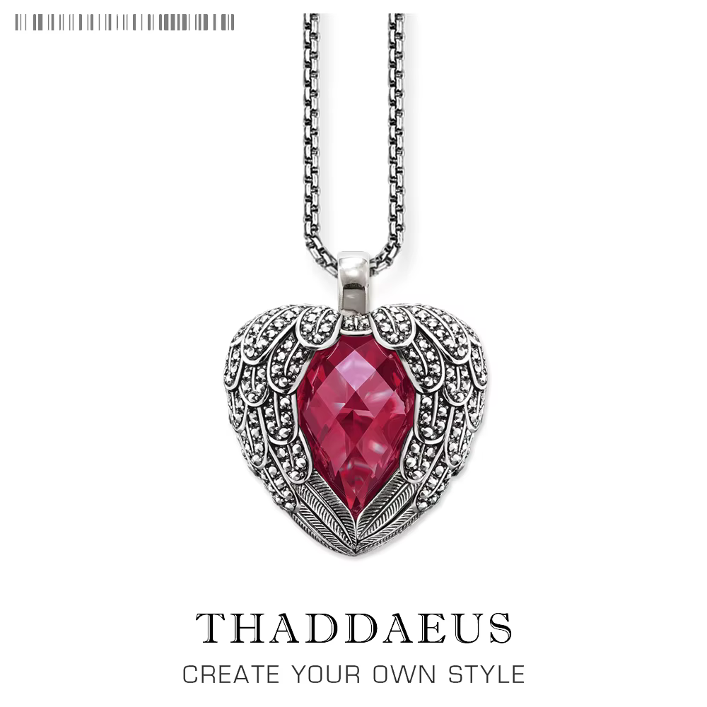 Collier pendentif en forme de cœur à ailes rouges, chaîne à maillons de marque, Bijoux à la mode, St