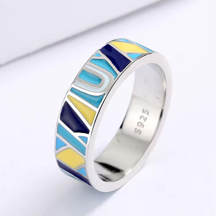 Bague classique Vintage pour femmes, lettres colorées irrégulières, Graffiti, émail, mode quotidienn