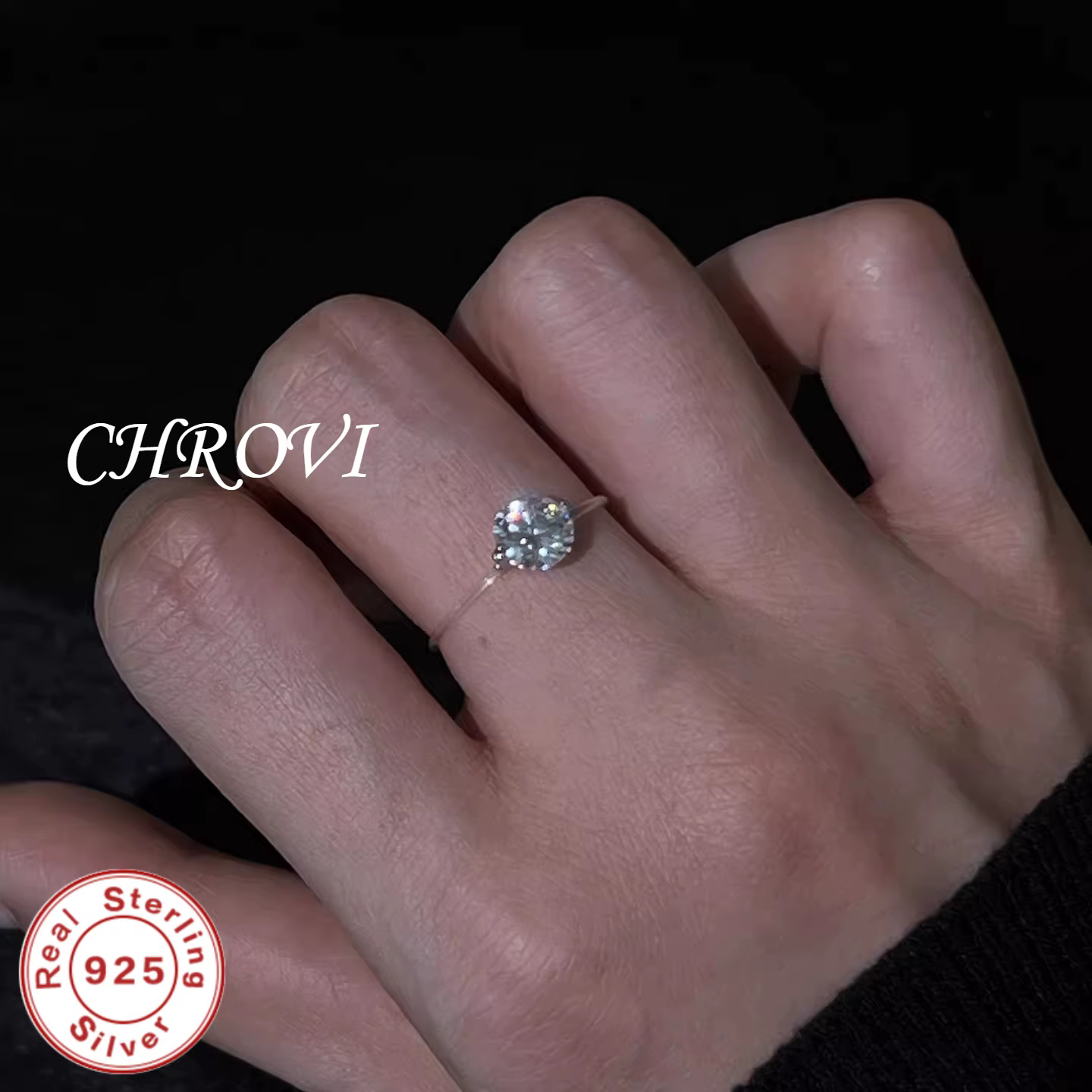 Bague en argent sterling 925 « Larme de sirène » - Bague en zircone ultra-brillante à sertissage inv