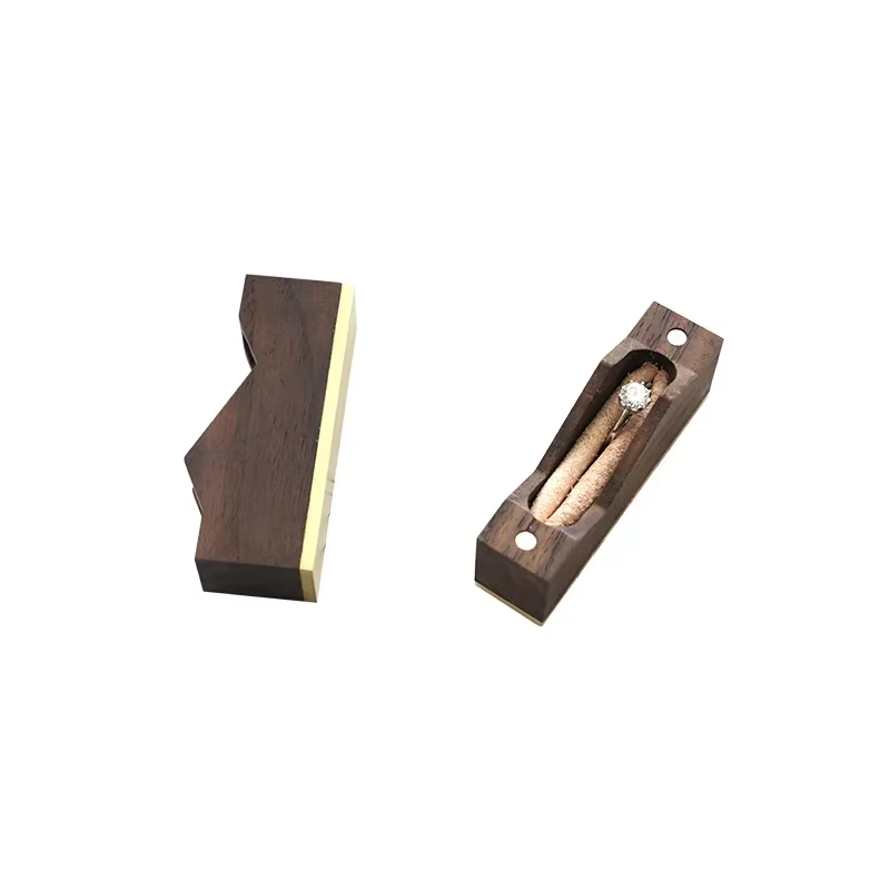 Boîte de rangement de bijoux à Double anneau faite à la main, fermeture magnétique en bois de noyer,