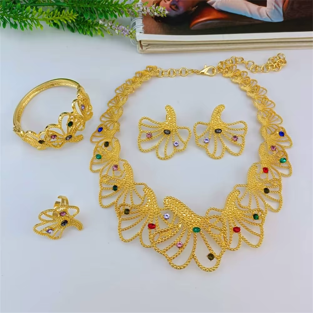 EMMA-Ensemble de bijoux plaqué or de Dubaï pour femme, collier en pierre de comparateur de luxe, bra