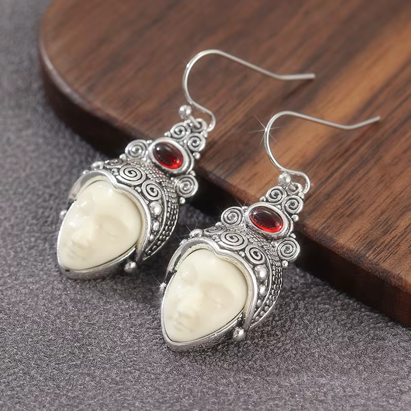 Boucles d'oreilles pendantes bohèmes couleur argent pour femmes, bijoux au design créatif avec pierr