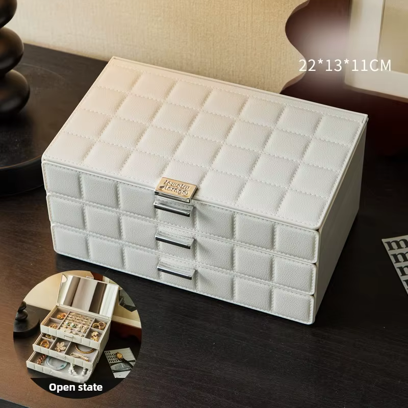 Boîte de rangement de bijoux de grande capacité, présentoir de bijoux de bureau miroir, mallette de 