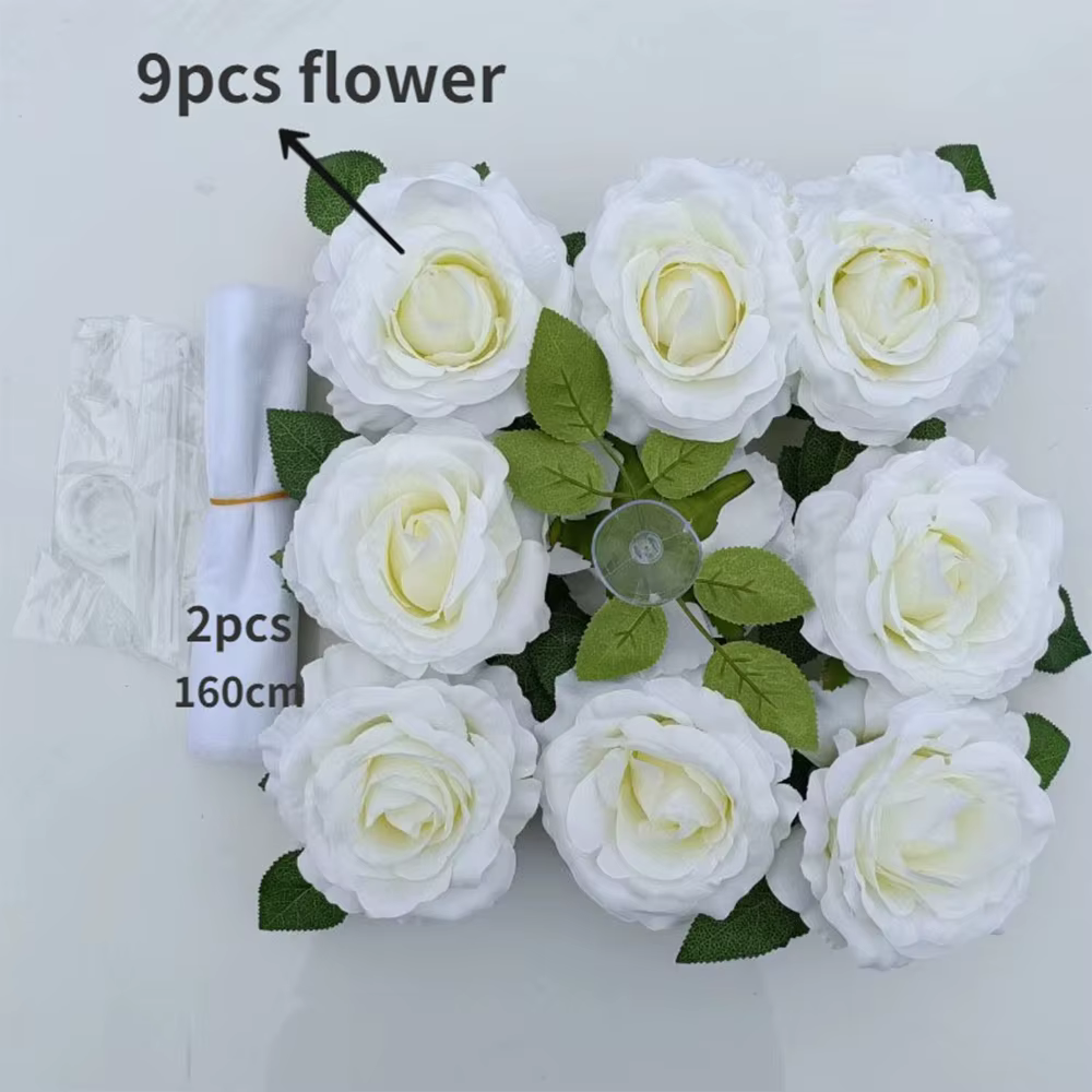 Ensemble de décoration de voiture de mariage 9 pièces, fleurs artificielles blanches en rose avec ru