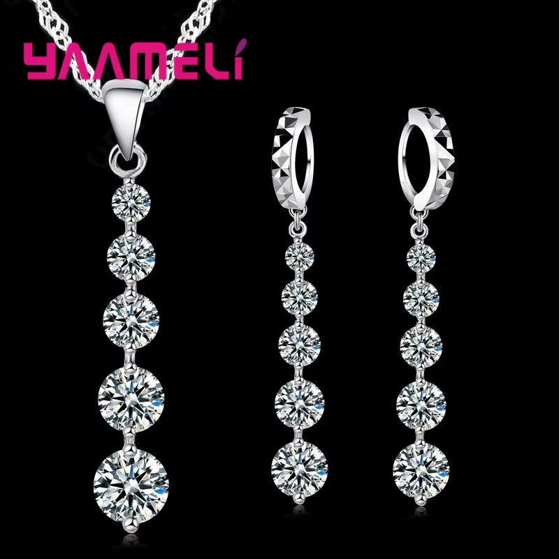 Ensemble de colliers et boucles d'oreilles longues pour femmes, bijoux de mariage, couleur argent St