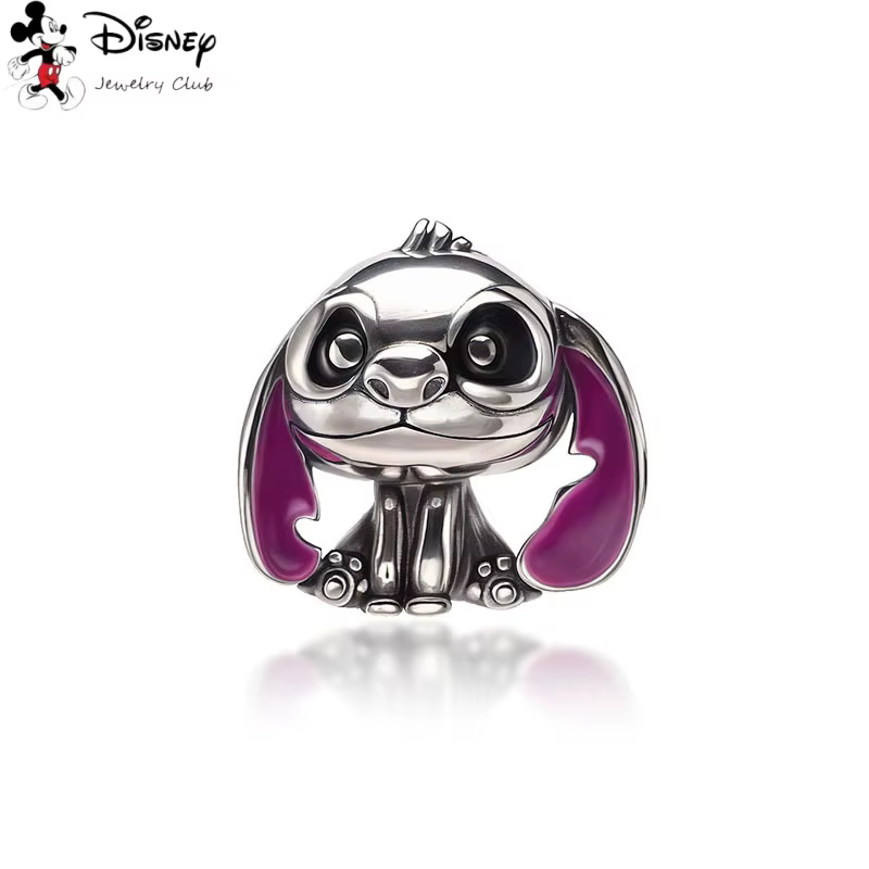 Perles à breloques de dessin animé Disney Lilo&Stitch, plaqué argent, cristal en forme de cœur rouge