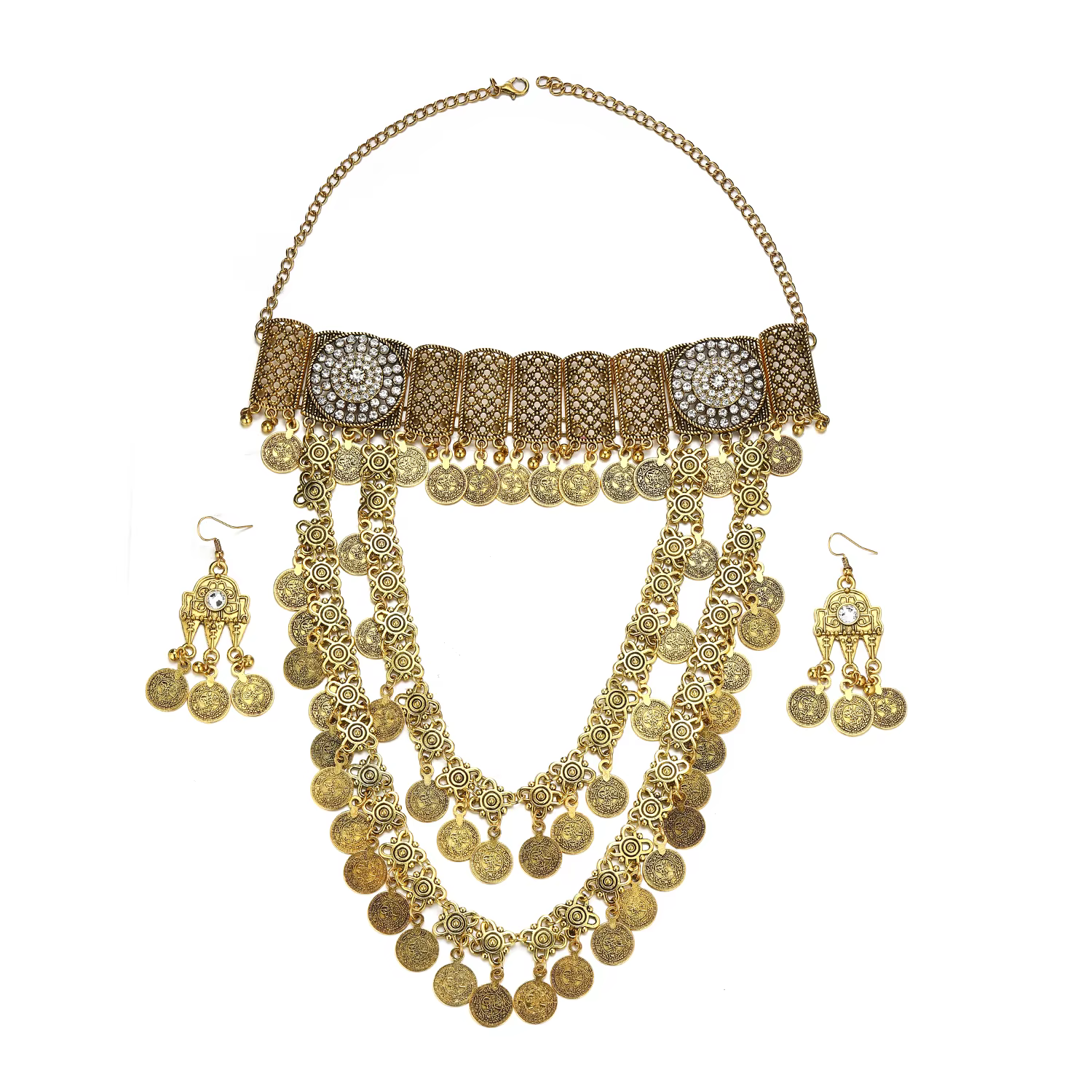 Collier et boucles d'oreilles ethniques pour femmes, style bohème, avec pendentif long en forme de p