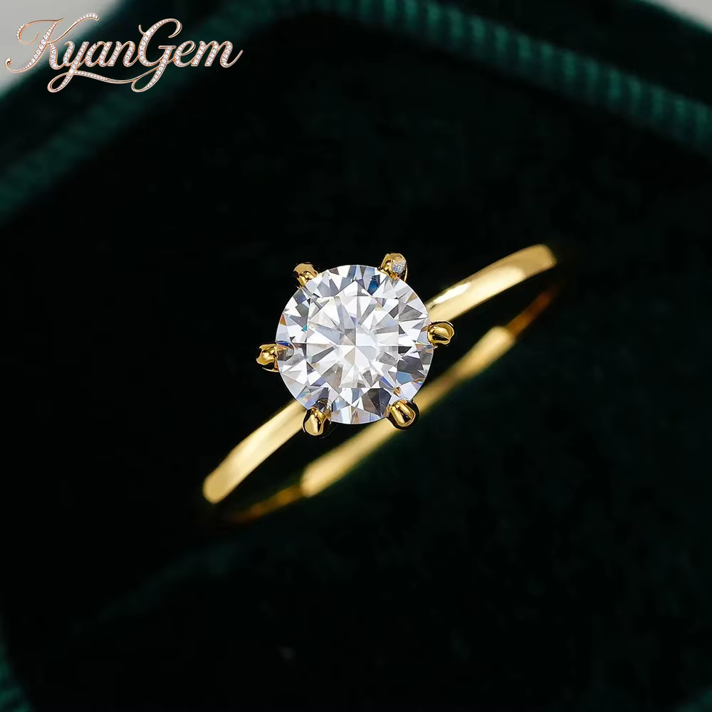KyanGem – bague classique à six griffes en or 18 carats, avec diamant Moissanite 0,5 ct/1 ct/2 ct/3 