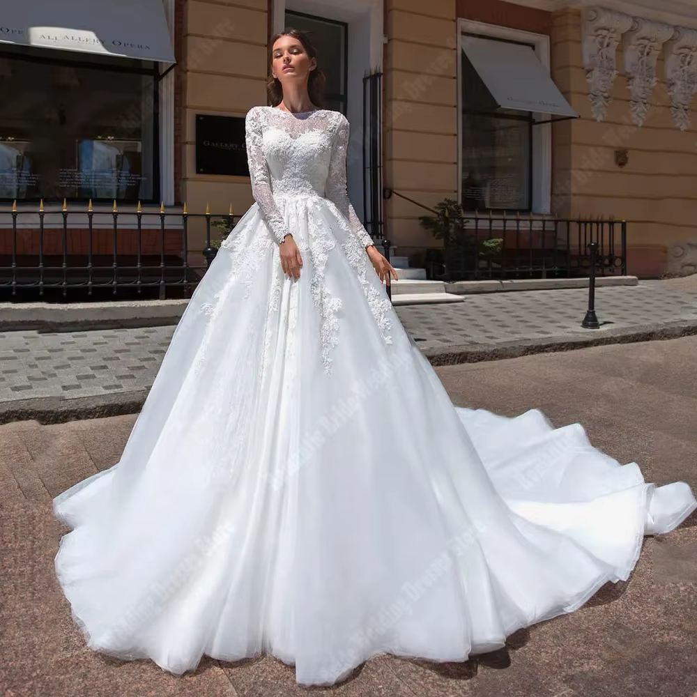 Robes de mariée à manches longues pour femmes, surface en satin de haute qualité, Rh, tout neuf, lon
