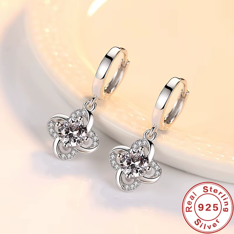 Boucles d'oreilles en argent Sterling 925, Design d'amour éternel, boucles d'oreilles en zircone cub