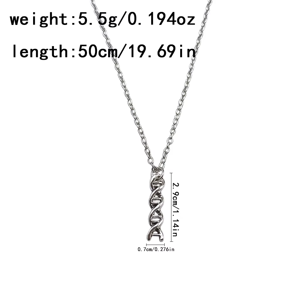 Collier minimaliste en argent avec double hélice ADN, pendentif délicat sur le thème de la science e