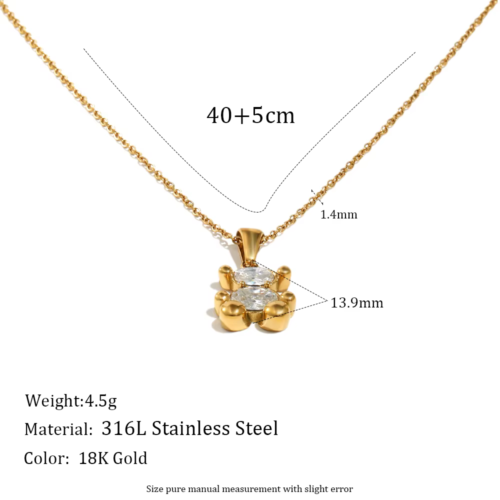 E.B.belle Ensemble de bijoux Ours Mignon Plaqué Or, Collier Ours Assis en Zircon et Boucles d'Oreill