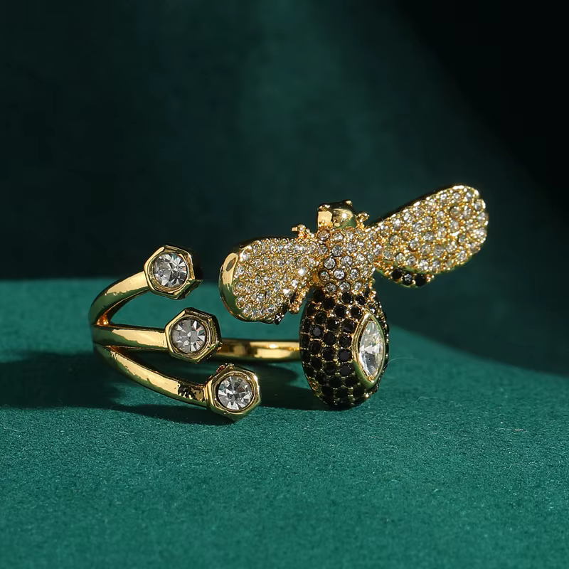 Bagues Vintage couleur or abeille strass luxe noir Antique bijoux accessoires fête fiançailles pour 