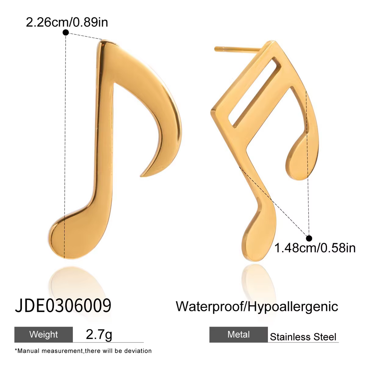 Zora – boucles d'oreilles de personnalité minimaliste, Design de notes musicales brillantes, en acie