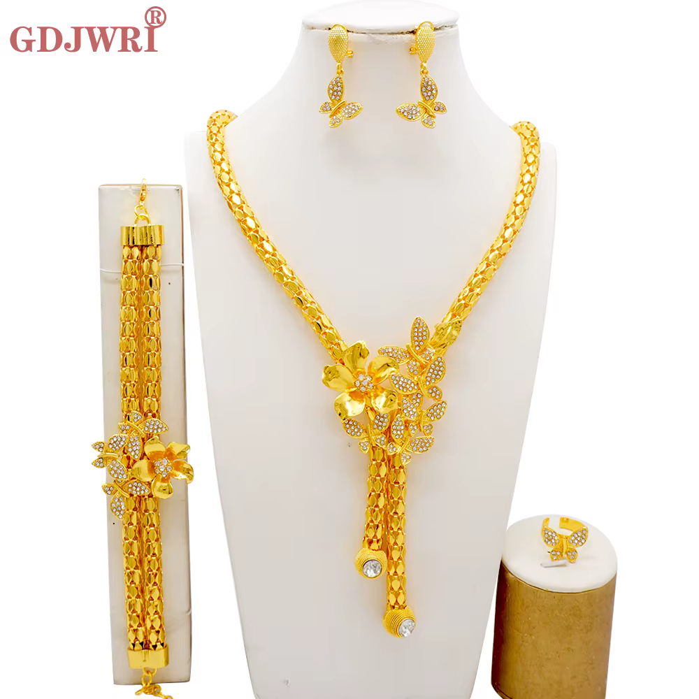 Ensemble de bijoux GDJWRI couleur or indien de Dubaï pour femmes, collier long de mariée, collier ra