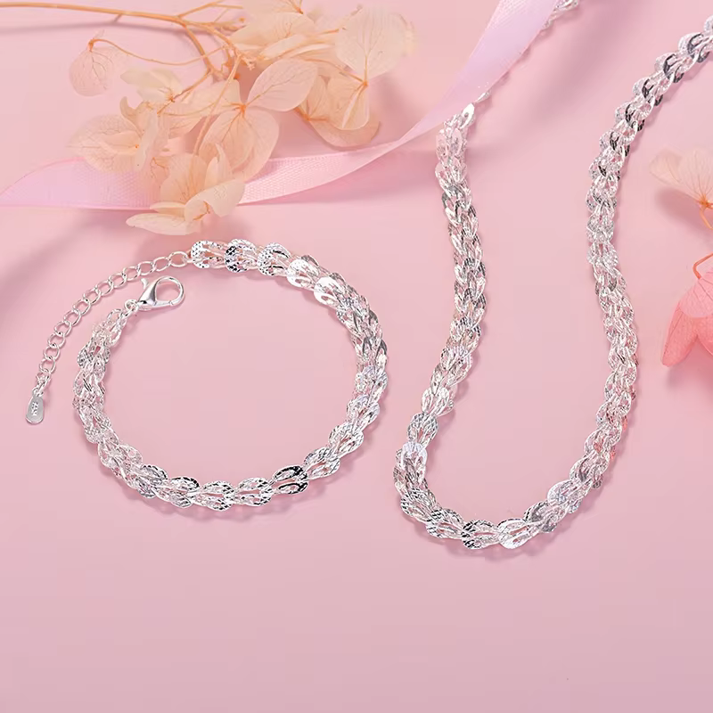 Ensemble de bijoux coréens en argent Sterling 925, bracelets et colliers à motifs sculptés, pour fem