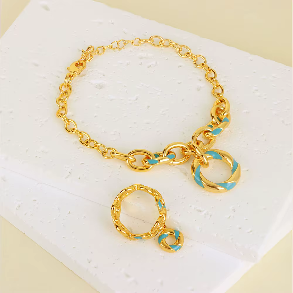 Ensemble de bijoux de mode de dubaï plaqué or 21 carats, pendentif circulaire Premium, collier, Brac