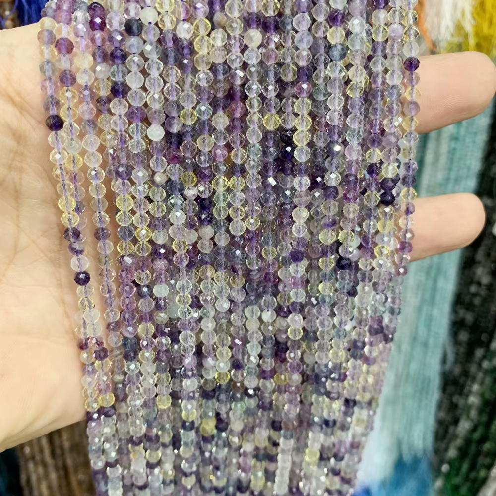 Pierre naturelle ronde à facettes de 3mm, Citrine tourmaline, Super sept, fournitures pour la fabric
