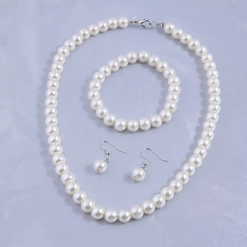 Ensemble de bijoux en perles simulées, bijoux de mariage faits à la main, collier ras du cou, boucle