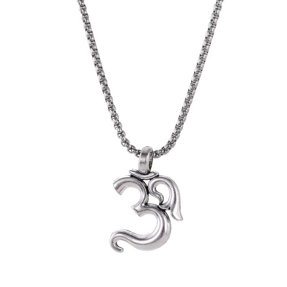 EUEAVAN Collier Pendentif Om Vintage pour Yoga, Symbole Aum de Méditation Hindoue, Amulette de Respi