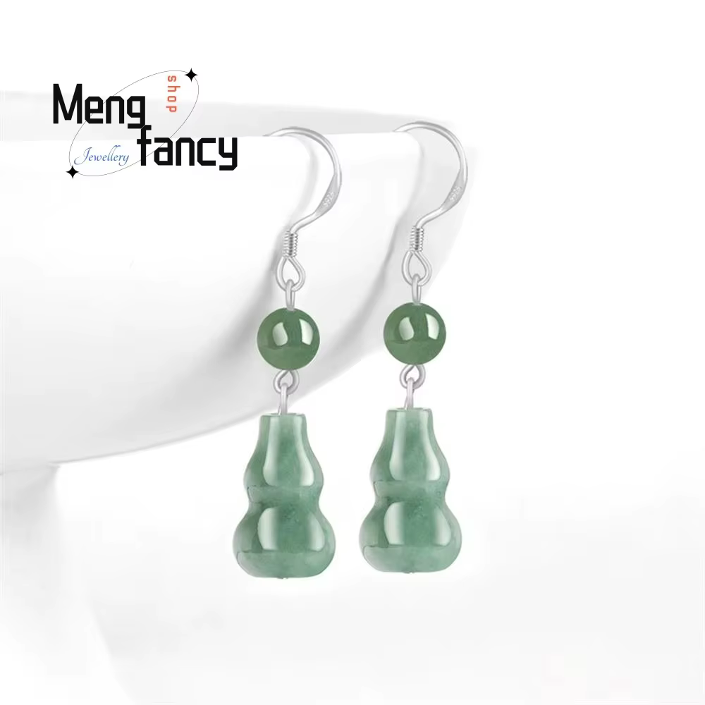Boucles d'oreilles en Jade naturel A-goods, haricot vert, gourde, incrustation en argent S925, bijou