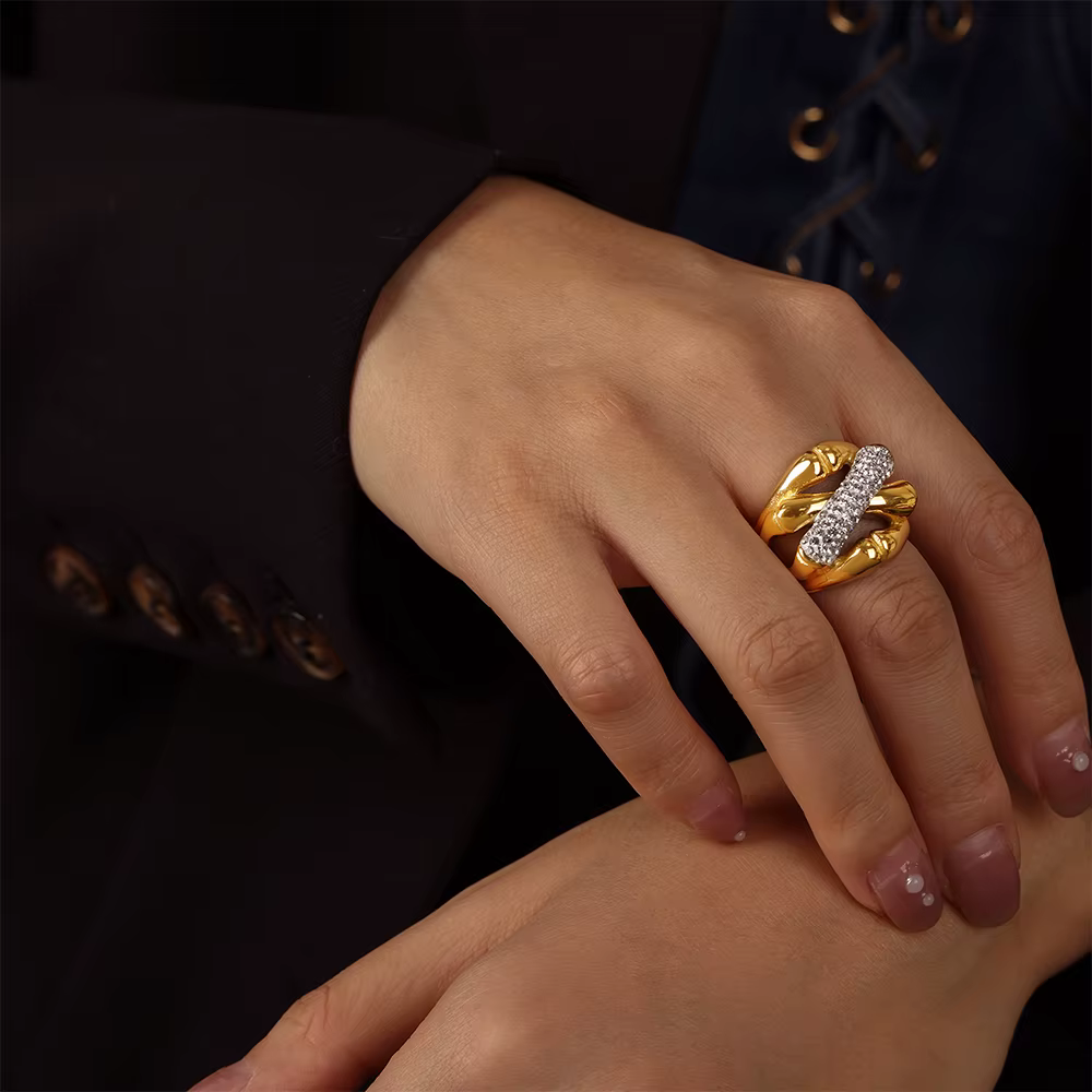Bagues en acier inoxydable 316L pour femmes, plaqué or 18 carats, Zircon incrusté creux, sans ternis