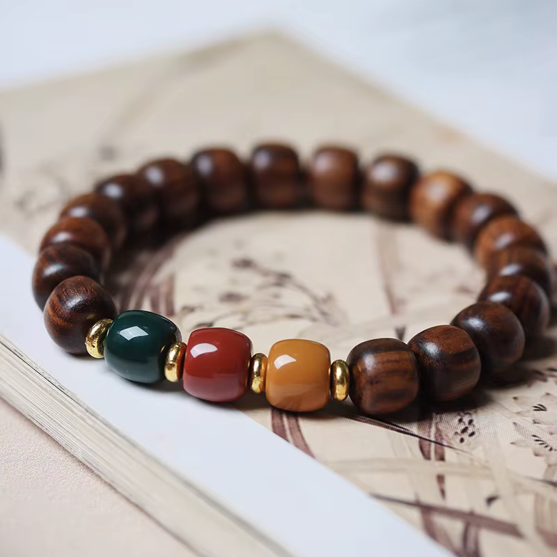 Guofeng – Bracelet de perles rotatives en bois de rose noir, nouveau Style chinois, perle de forme a