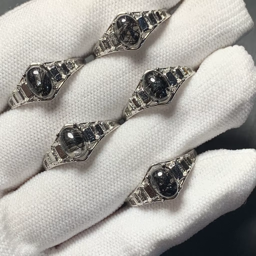 Bague en Quartz rutilé noir naturel MM, bijoux féminins réglables pour femmes, cadeau, vente en gros