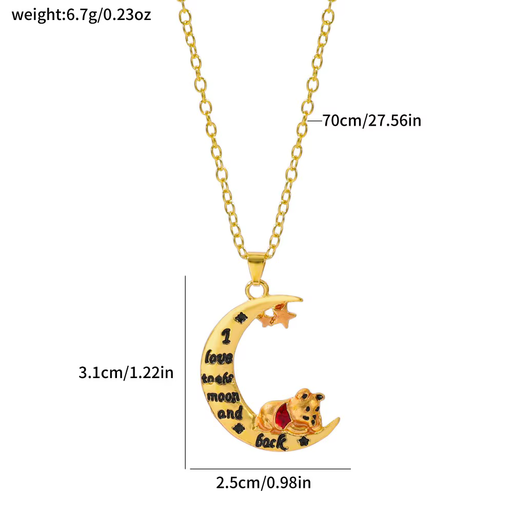 Nouveau collier pendentif Winnie l'ourson mignon, bijoux en alliage avec pendentif étoile et lune, S