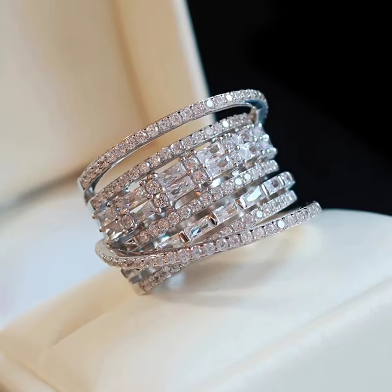 Huitan – bague multicouche en zircone brillante pour femmes, bijoux de luxe pour fête de mariage, ma