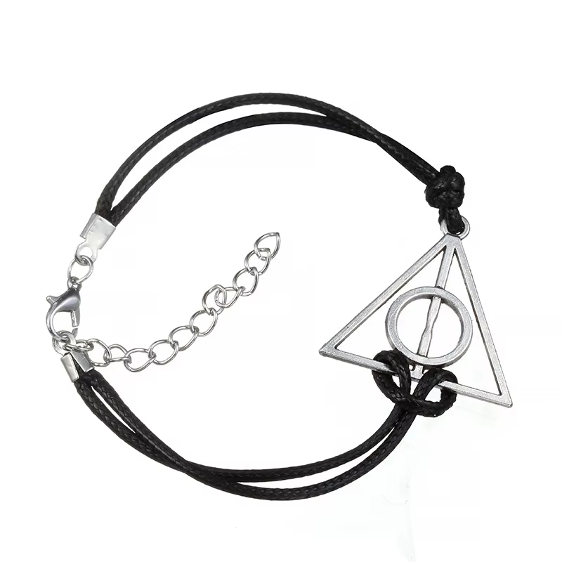 Bracelet Triangle rond en cuir noir, corde Antique, Vintage, mode classique, Film, bijoux pour homme