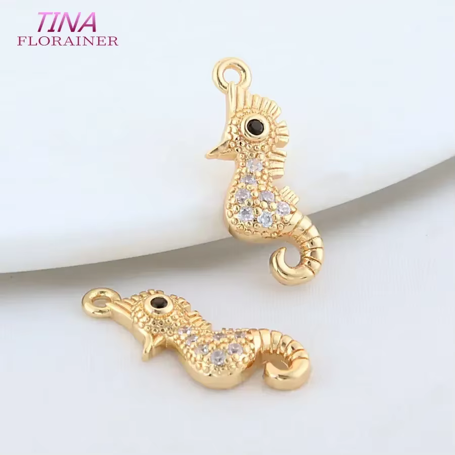 Accessoires de bricolage en laiton plaqué or 18 carats, breloques d'hippocampe, collier et bracelet,