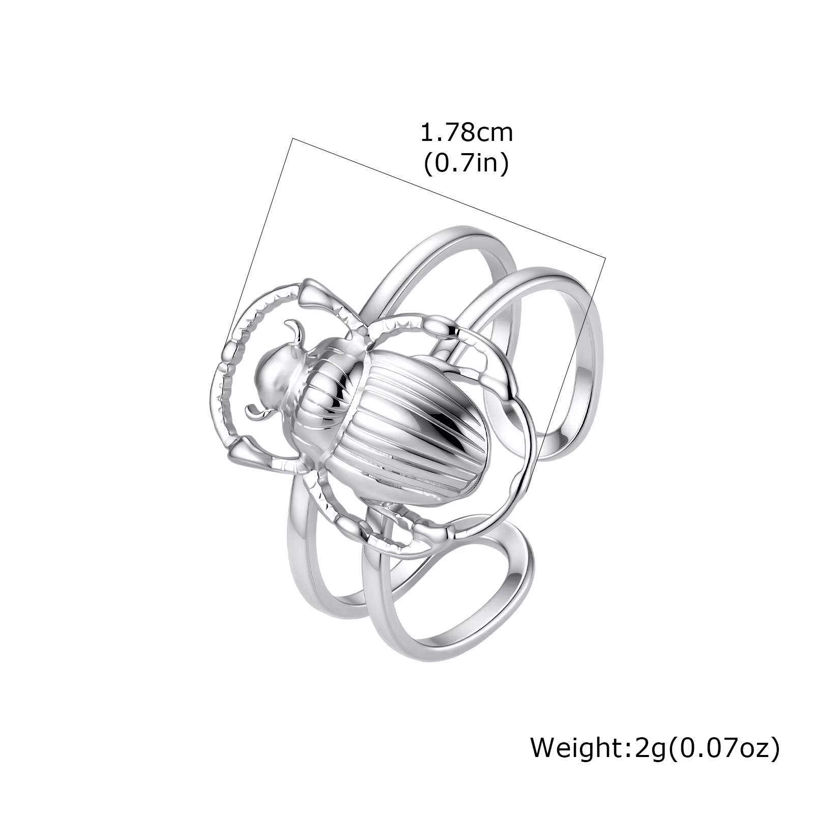 Bague Scarabée Punk pour Homme, Bague Ouverte en Acier Inoxydable Couleur Argent, Bijou Hiphop Tenda