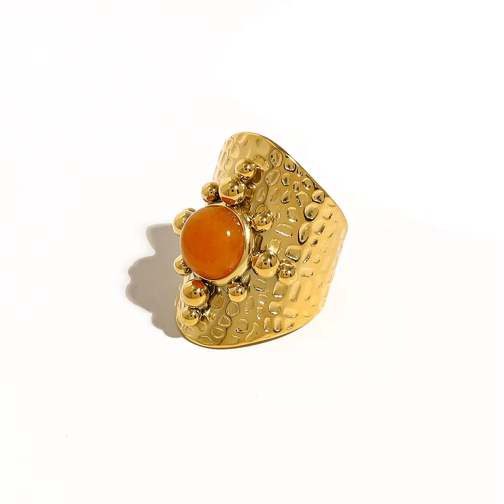 YACHAN 18K plaqué or inoxydable femmes large anneau luxe Pierre orange texture métallique bijoux est