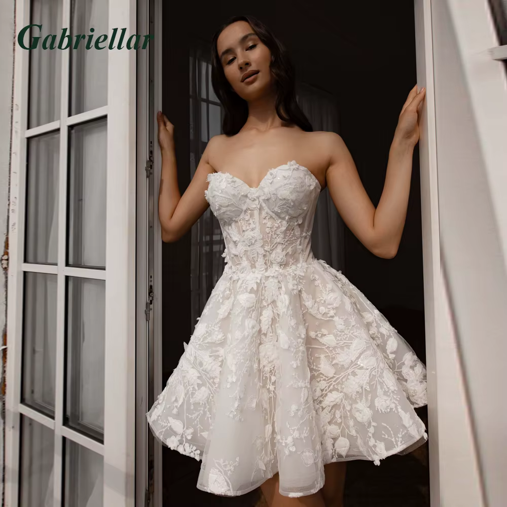 Gabriellar belle deux bretelles Sweethat pleine fleur 3d dentelle Appllque courte/Mini robes de mari