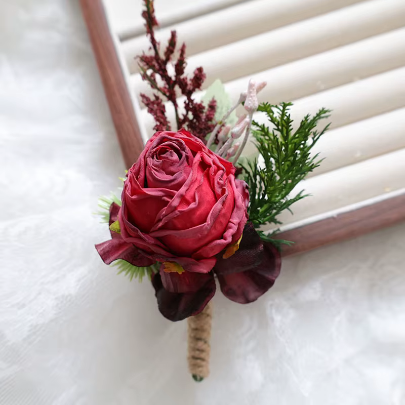 Ensemble de corsage et bracelet en forme de fleur de rose bohème bordeaux – Parfait pour les mariées