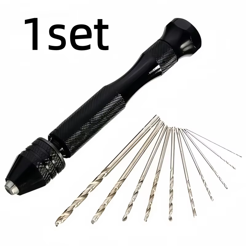 Mini perceuse à main noire avec jeu de 10 forets, idéale pour la fabrication de bijoux, la productio