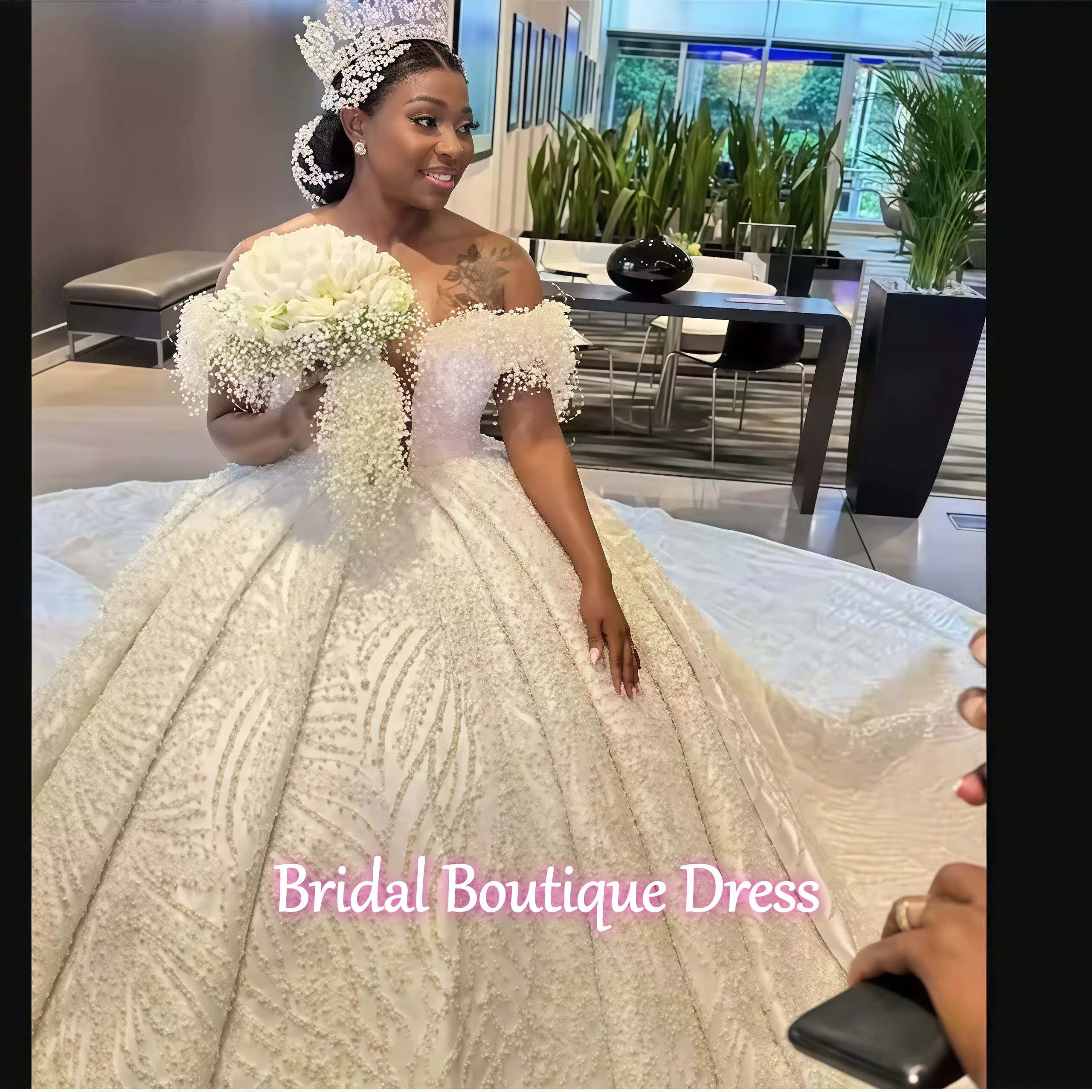 Robe De mariée De luxe personnalisée, col transparent, perles brillantes, paillettes, robe De bal, m