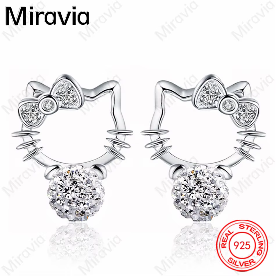 Miravia – boucles d'oreilles chat en argent Sterling 925 et Zircon pour femmes, bijoux mignons et él