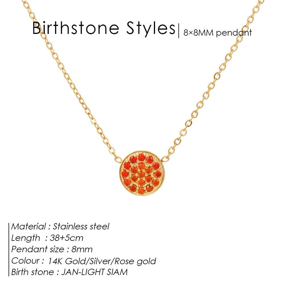 Collier EManco en Zirconia Pierre de Naissance, Pendentif en Acier Inoxydable 12 Couleurs, Bijou Con