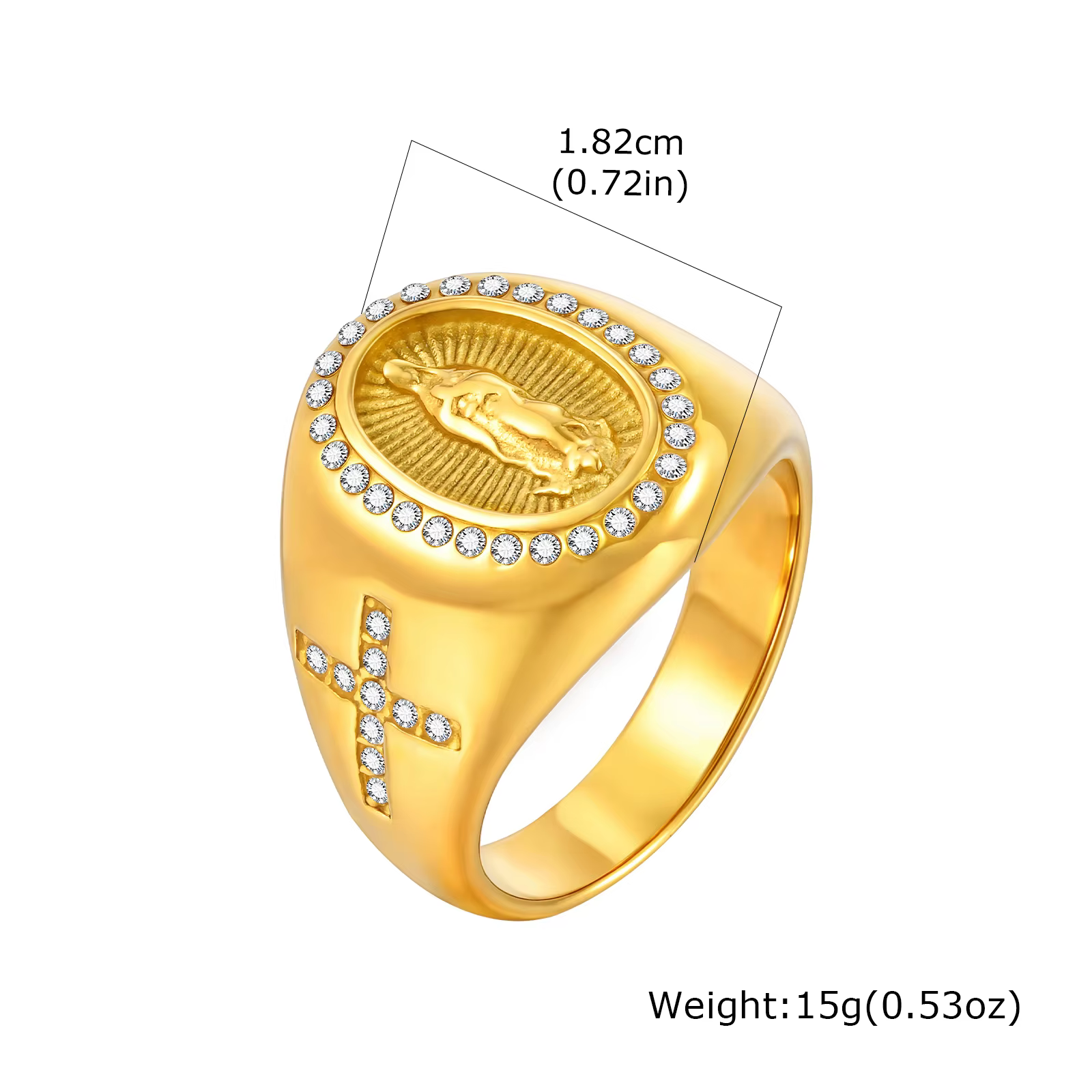 Bague de timbre de la vierge marie pour hommes, bague en Zircon croisé en acier inoxydable de couleu