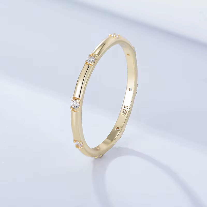 Bague ronde en argent Sterling 925 pour femmes, en Zircon blanc uni doré, pour fête d'anniversaire, 