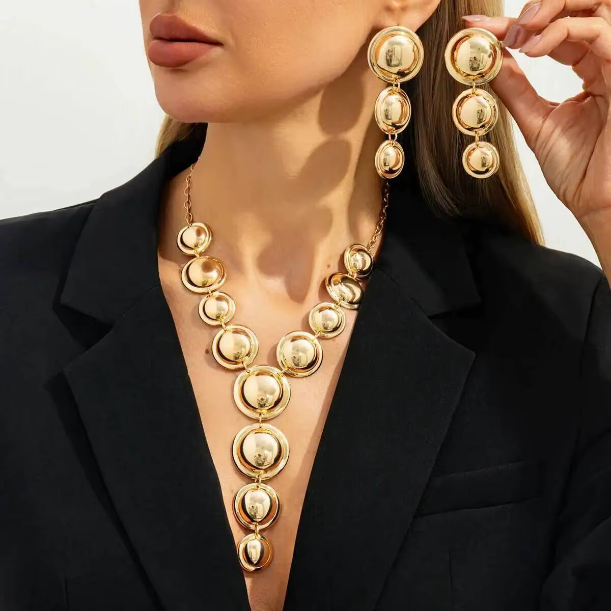 Ensemble de bijoux SHIXIN, collier pendentif rond brillant de luxe, boucles d'oreilles pendantes, po
