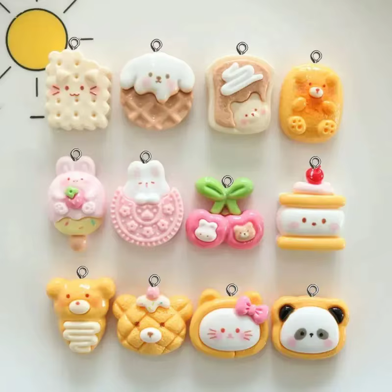 Breloques en résine de biscuits d'animaux de dessin animé, 10 pièces, pendentif amusant, boucles d'o