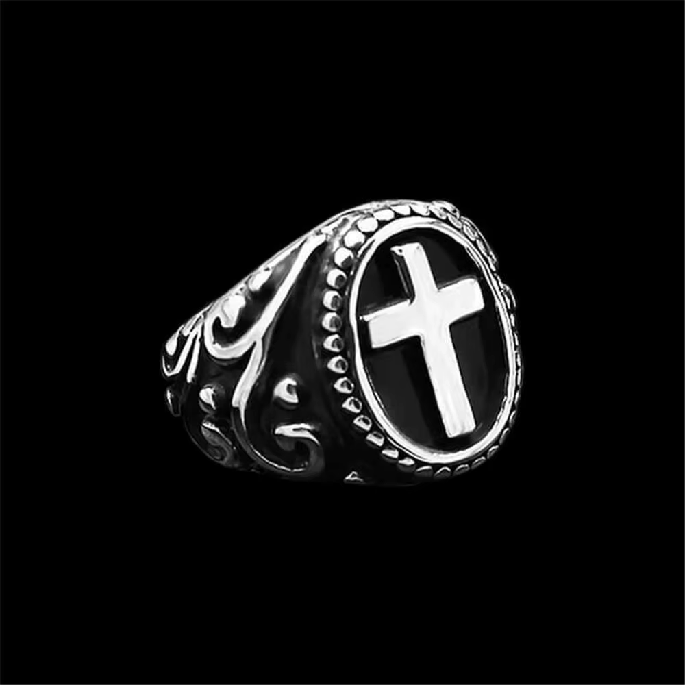 Anneau croisé de polissage en acier inoxydable 316L, bijoux de motard Punk rétro pour hommes