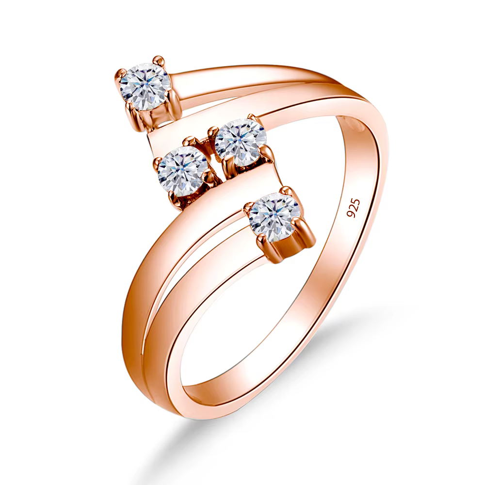 Bague Moissanite complète en or jaune, 4 pierres, avec certificat réel pour femmes, bijoux de mariag
