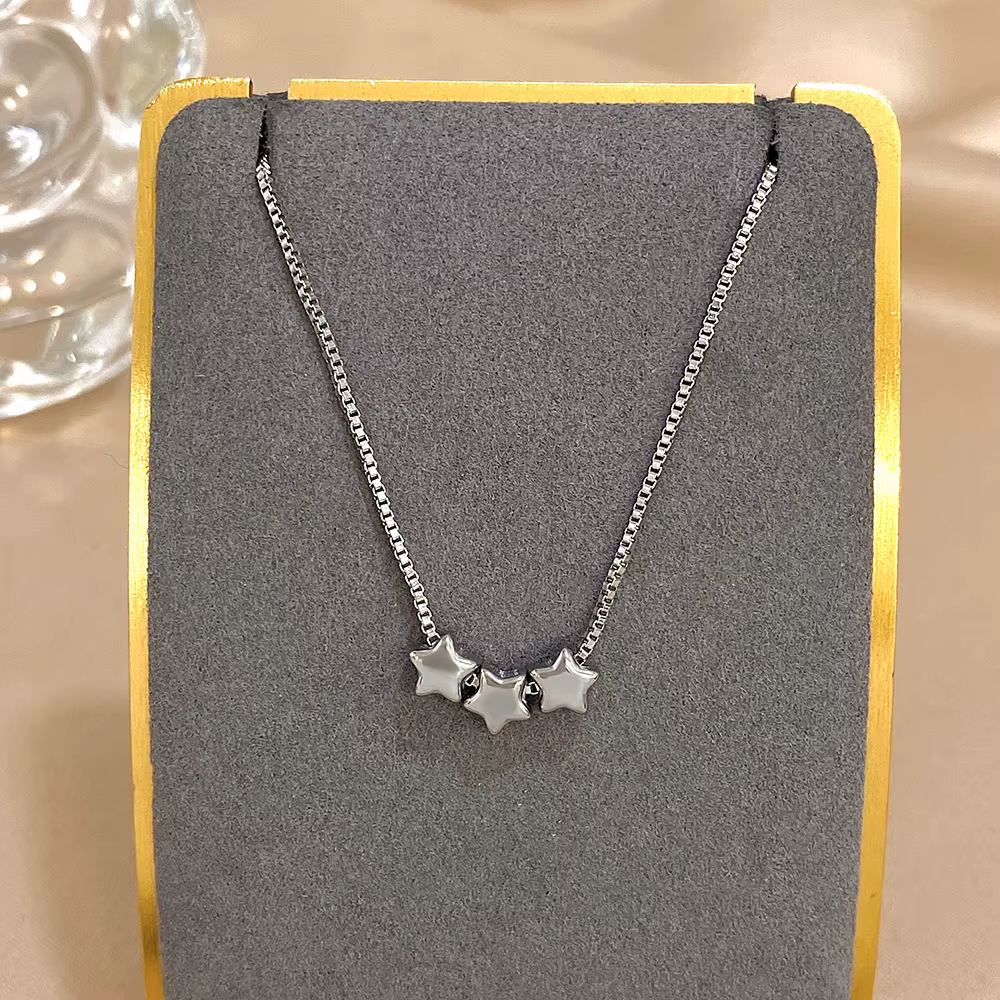 Collier à perles étoiles tricolores mignonnes pour femmes, collier à breloques en acier inoxydable p