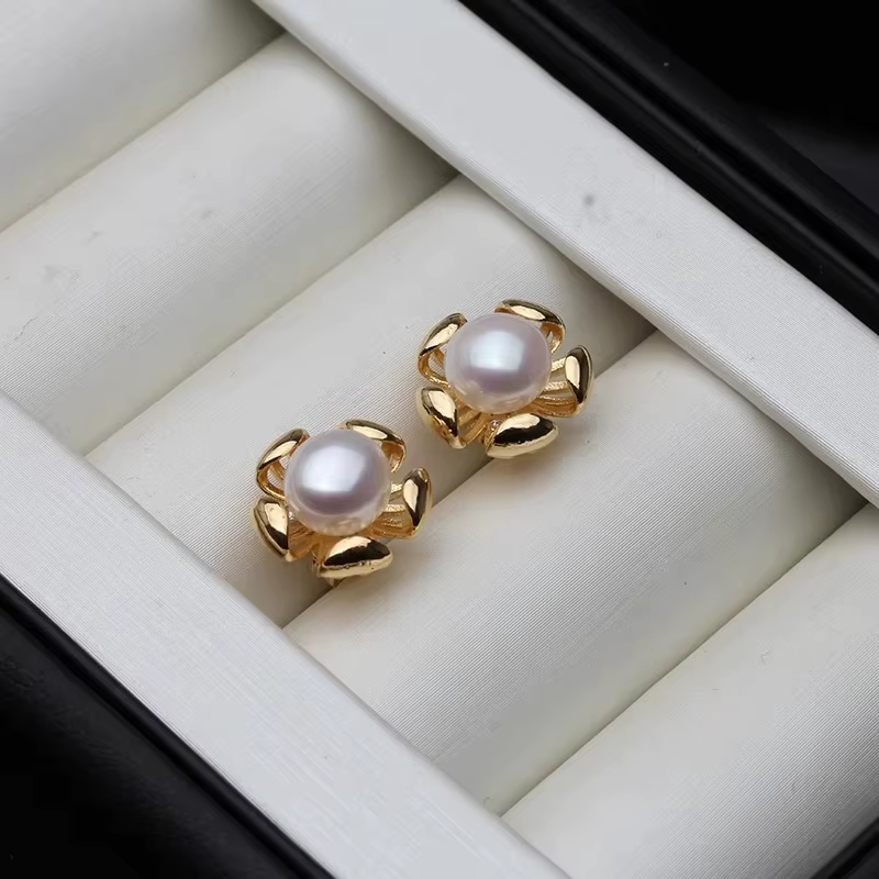 Boucles d'oreilles en perles d'eau douce de culture véritable, en argent 925, mignonnes boucles d'or