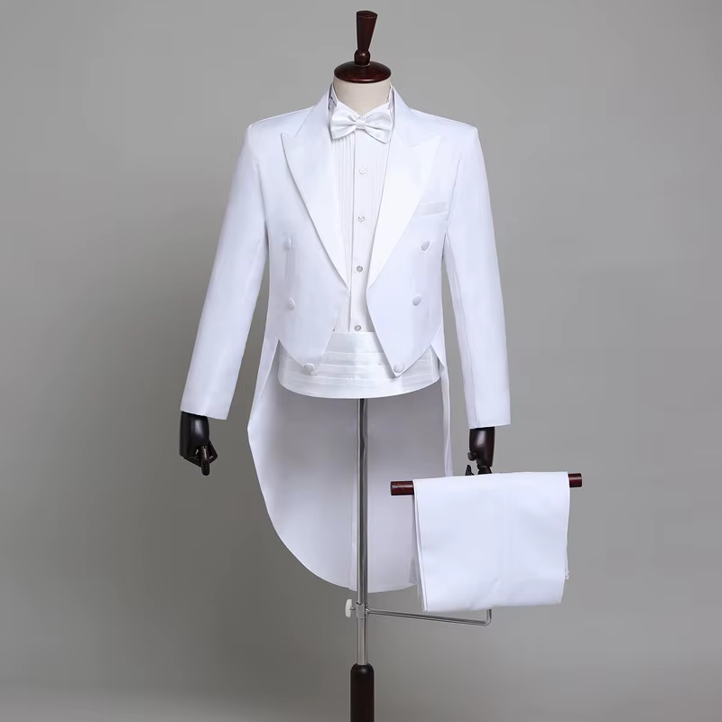 Manteau de queue de revers noir brillant classique pour hommes, smoking, marié de mariage, chanteur 