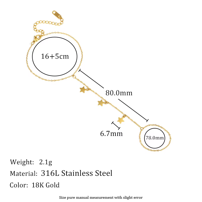 E.B.belle – Bracelet de doigt avec pendentif étoile pour femmes, couleur or Unique, chaîne en acier 